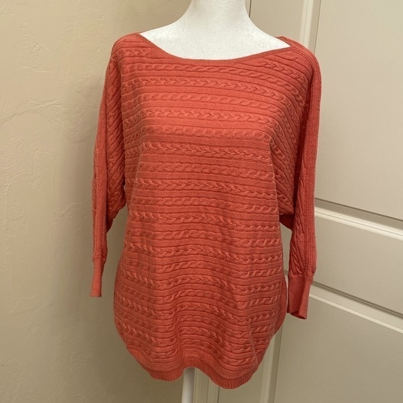 Market & Spruce Sweaters - Market & Spruce cashmere blend Cable knit Sweater Top Women’s L boat neck Coral